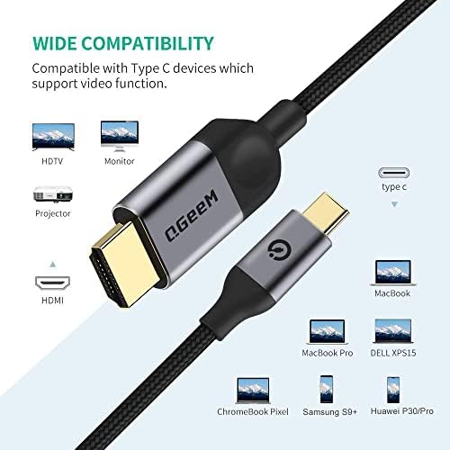 QGEEM USB C a HDMI Adaptador de cabo 4K, USB Tipo C para HDMI Thunderbolt 3 Compatível com MacBook Pro 2017-2020 iPad Pro, Samsung
