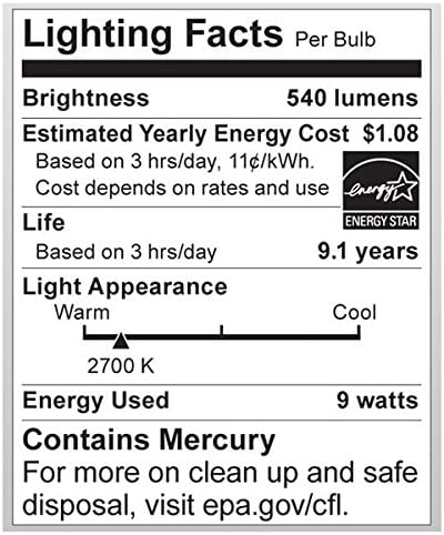SATCO S7301 - Lâmpada de 9 watts CFL - Fluorescente compacto - G25 - 40 W Igual - 2700k Warm White - 82 Cri - 55 lúmens por watt