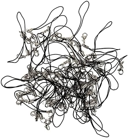 50 PCs Cabos de fecho de garras de lagosta preta, cordão de anel dividido de cordão para charme de telefone celular/unidade