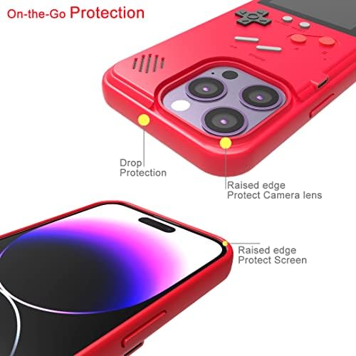 Caixa de telefone GameBoy para iPhone 14 Pro Max com protetor de tela de telefone de vidro temperado, jogável 36 jogos clássicos