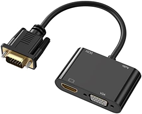 Adaptador VGA para HDMI VGA, Dual Display 1080p VGA para HDMI VGA Splitter Converter com cabo de carregamento e cabo de