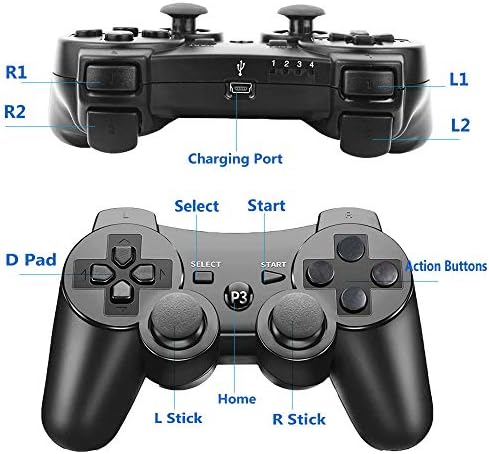 Controlador sem fio PS3 Bluetooth Gamepad Remote Controller para PlayStation 3 PS3 com DualShock Six Exis & Charging Cable)