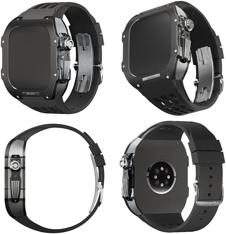 Caixa de titânio Cnhkau tira de borracha para Apple Watch Series 4 5 6 Substituição Substituição Substituição de silicone