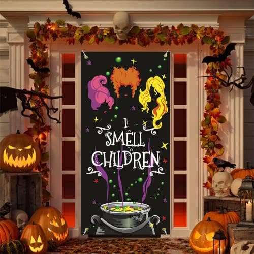 Hocus pocus Decorações para capas de porta 35x70 polegadas, eu cheiro a banner de Halloween para crianças para decoração