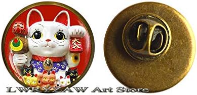 Broche de gato da sorte, Red Maneki Neko Art, Boa sorte Charm Cat Art, Maneki Neko Pin, M53