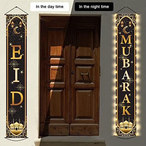 Banners de porta de Eid Mubarak Decorações iluminadas Sinal de varanda Eid com decorações de luz LED LAVENA BLAT