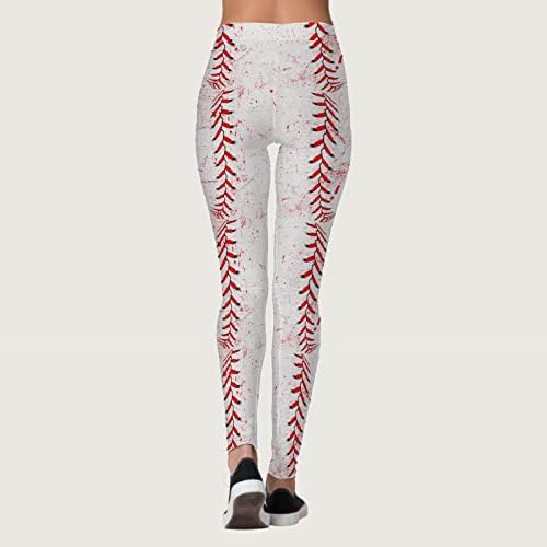 Leggings de impressão de beisebol para mulheres de cintura alta executando leggings de ioga Ultra mole
