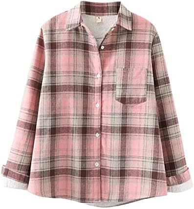 Camisas de manga longa feminina outono e inverno acolchoado espessado camisa xadrez de tweed tops casuais casuais