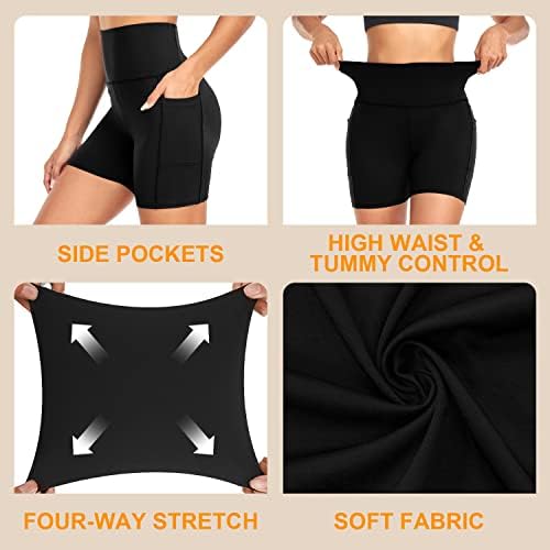 MoreFeel 3 embalagem shorts de motociclista macio mulheres com bolsos - 5 de coragem de cintura alta ioga shorts atléticos