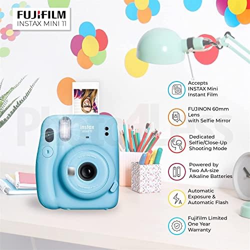 Fujifilm Instax Mini 11 Câmera instantânea - Azul céu | Caso borboleta | Álbum Butterfly | Pacote de filmes instantâneos
