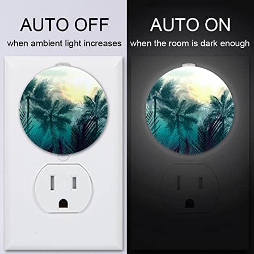 2 Pacote de plug-in Nightlight LED Night Light Tropical Jungle com palmeiras e folhas com sensor do anoitecer para