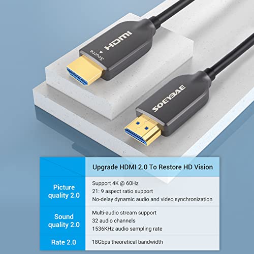 Soeybae 4K Cabo HDMI de fibra óptica 492 pés/150m O cabo HDMI 2.0 suporta 4K a 60Hz, 18Gbps, 4: 4: 4, arco, 3d, para TV LCD Laptop