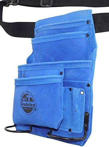Grintex SS2132 10 bolso e bolsa de ferramentas Bolsa azul couro de camurça com cinto de correias de 2 ”para construtores, eletricistas,