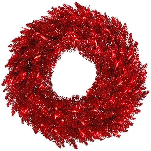 Vickerman 48 Tinsel Red Artificial Christmas Greath, Red Dura -iluminada Mini Luzes - Tinsel Faux Christmas Greath - Decoração