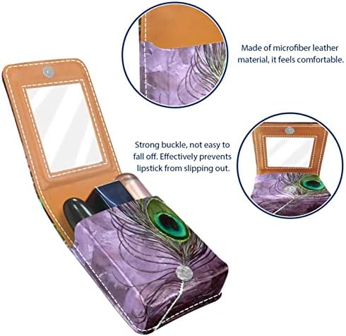 Mini estojo de batom com espelho para bolsa, pavão portátil portátil Organização