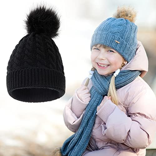 Pom garotas ladeada chapéu crianças criança chapéu de bebê bico de malha de algodão meninos de inverno chapéu faux chapéus