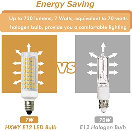 Lâmpada led HXWY E12 7W E12 Bulbo equivalente ao lâmpada de halogênio E12 75W, diminuição de 120V 730lm E12 Candelabra Base T3/T4