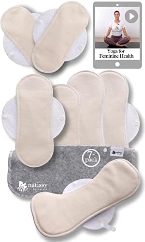 Almofadas de pano menstrual; PADs reutilizáveis ​​de algodão orgânico de 7 pacotes fabricados na UE; Período reutilizável