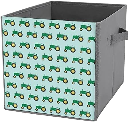 Cubos de armazenamento de tratores verdes com alças bancos de tecido dobráveis ​​Organizando cestas para prateleiras