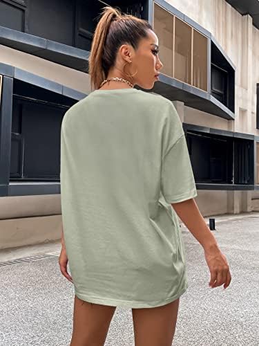 Cozyease letra feminina estampa de tamanho redondo de grande tamanho de manga curta camiseta casual top