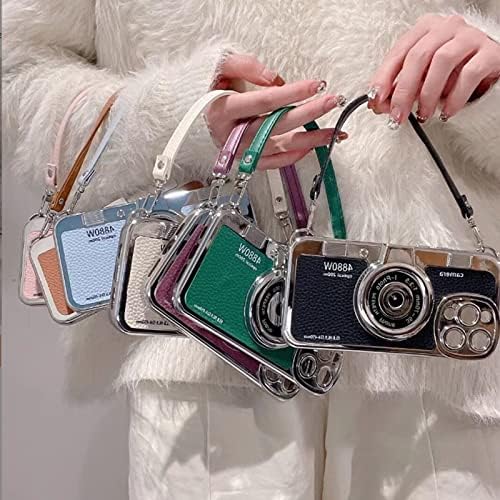 Caixa de telefone da câmera eletroplatada com alça de mão, capa de telefone com cordão de cinta de pescoço removível