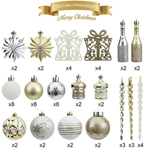 Wbhome 70ct Setented Christmas Ball Ornaments - Branco e dourado, enfeites à prova de quebra para decorações de árvores