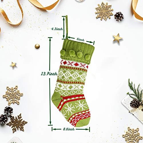 Mostop malha Argyle meias de natal 4 pacote, 17 polegadas Grandes verde vermelho rústico com floco de neve meias personalizadas