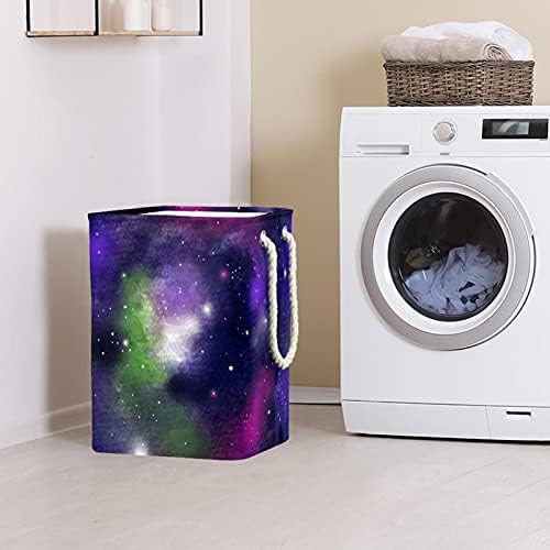 Abstrato universo glitter universo aquarela grande cesto de lavanderia com maçaneta de transporte fácil, cesta de lavanderia dobrável