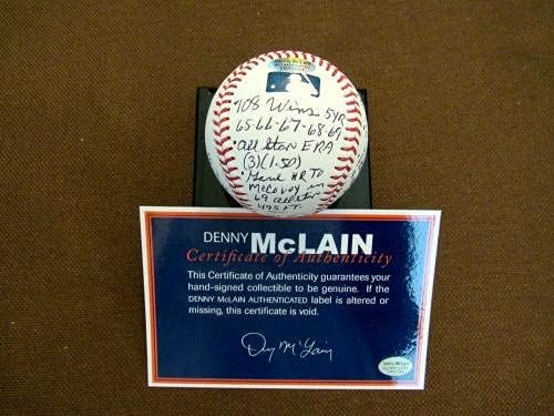 Denny McLain 1968 WS MVP Tigers Mickey Mantle Stat Auto OML Baseball JSA - Bolalls autografados