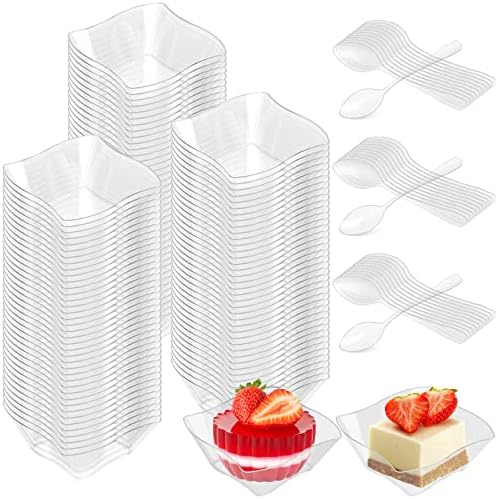 Ruisita 120 Mini Placas de sobremesa 3,5 x 1,4 polegadas Clear bandeja de plástico descartável Mini xícaras de sobremesas