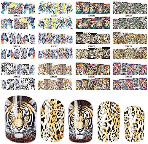 12 desenhos em 1 conjunto de moda de moda adesiva de unhas transferência de água Tiger leopard animal de ponta completa ferramenta