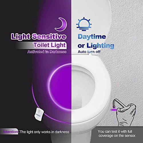 Komire LED Toilet Bowl Light, Luz de vaso sanitário ativada em movimento com troca de 8 cores, luz da noite à prova d'água operada