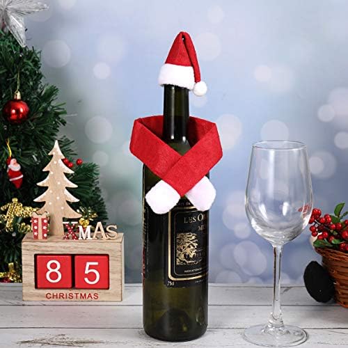 Besportble 6 conjuntos de chapéu de Natal e cachecol delicado favorece a festa da tabela de tabela de garrafas de vinhos para