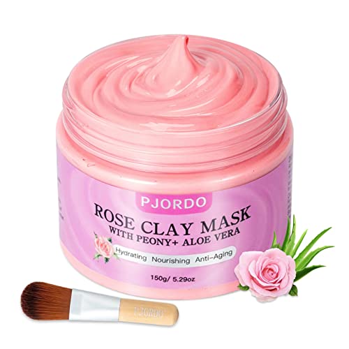 Máscara facial de argila de argila de rosa Pjordo, máscara de argila de cuidados com a pele, máscara de argila rosa