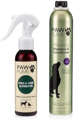 Mancha de pawfume e eliminador de odor + shampoo e condicionador de cachorro
