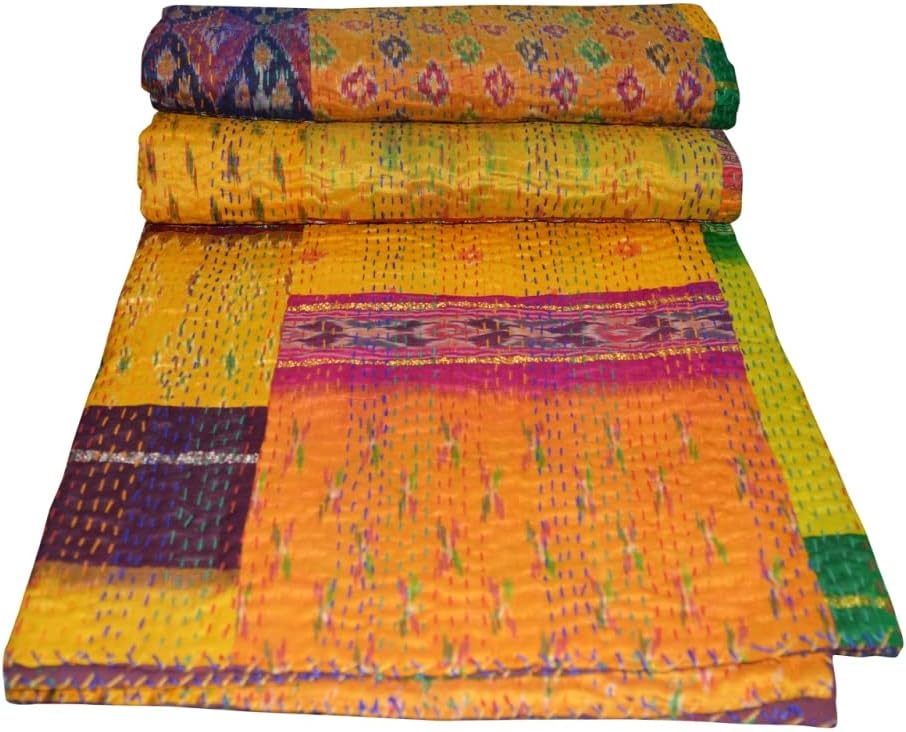 Yuvancraffrafra de retalhos de algodão Kantha Quilt - Indian Tradicional Bedding Handmade