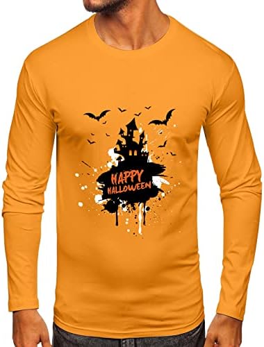 XXBR HALLOWEEN Mens camisetas, homens Happy Halloween assombrado housed house manga longa gráfico engraçado gráfico slim fit tee top