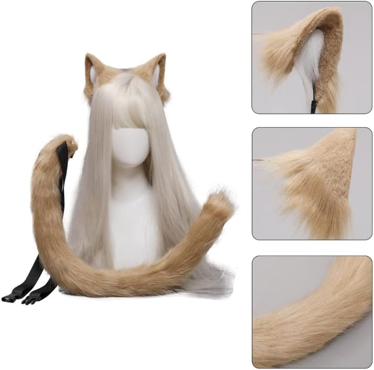Angela0123 Cartoon para luxuosas Orelhas de gato de cauda longa Conjunto de cabelo Halloween Party Hair Hair Hoop Cosplay