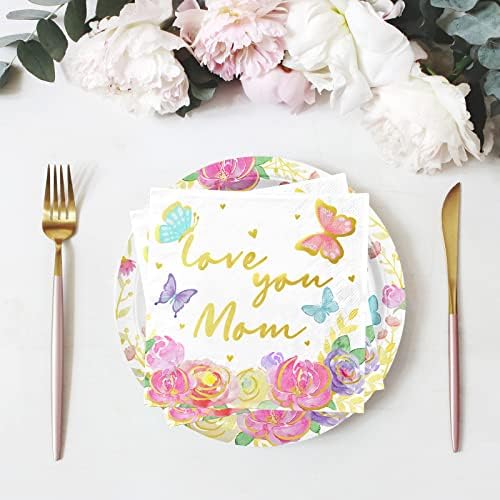 Suprimentos para festas do dia das mães, servir 50, Happy Mother Day Pack Inclui: Pratos de jantar, pratos de sobremesa, guardanapos