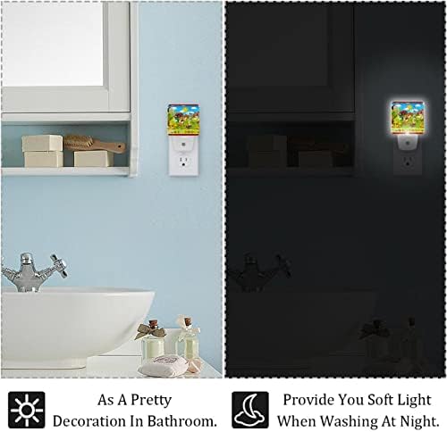 WallDor Kids Farm Animal Feeding Game Night Light, Smart Dusk to Dawn Sensor Warm White Led Nightlights for Hallway Bedroom