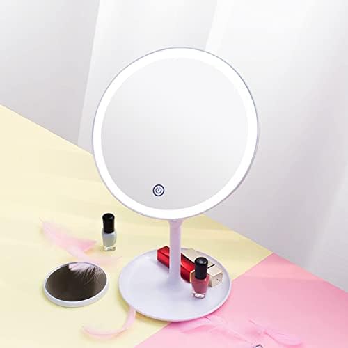 Espelho de maquiagem de LED dsfen, com espelho de ampliação magnética de 5x, espelho de tapinha de mesa recarregável - recarregável