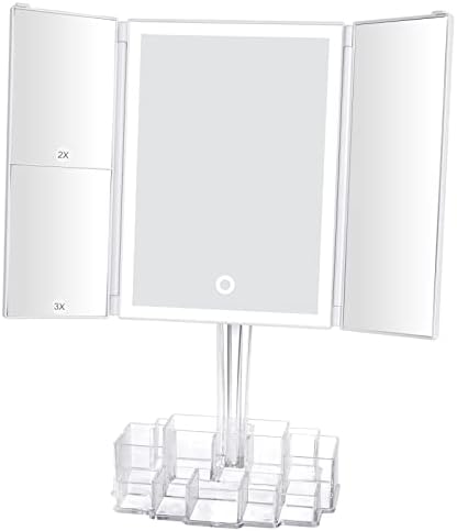 Espelho de maquiagem proyankiot espelho com luzes, espelho de vaidade iluminada com 38 luzes LED e armazenamento 3x/2x/1x ampliação,