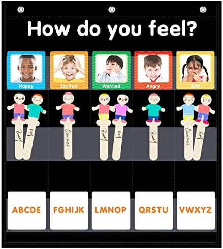 Eamay emoções e sentimentos gráficos de bolso para crianças com 31 cartas, gráfico de bolso de aprendizado emocional