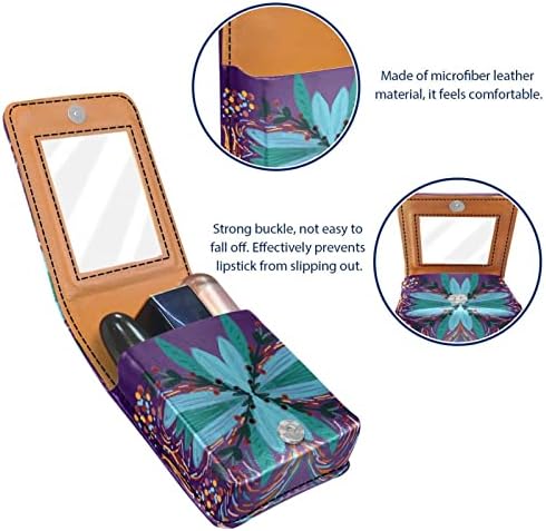 Mini maquiagem de Oryuekan com espelho, bolsa de embreagem Leatherette Lipstick Case, arte abstrata Butterfly Flower Vintage