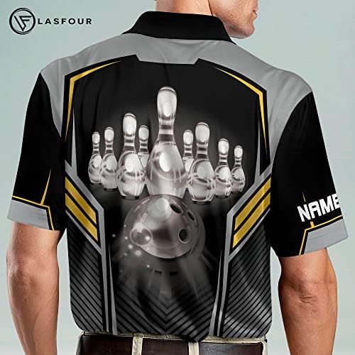 Camisa de boliche personalizada a lasfour para homens, camisas de pólo masculinas de manga curta, pólo engraçado da equipe de boliche