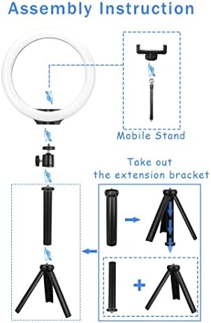 Luz de anel selfie 10 '' com suporte para tripé e suporte para telefone celular para transmissão ao vivo/maquiagem,