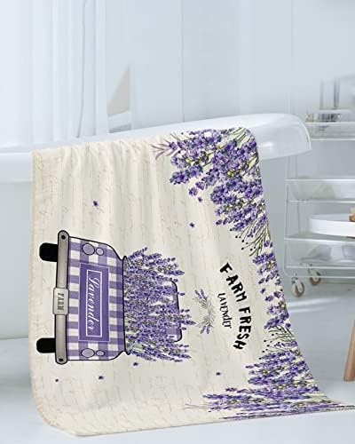 Toalha de toalha de 3 peças Toalha de toalha de toalha de mão panos de toalha, idílico púrpura de lavanda floral búfalo