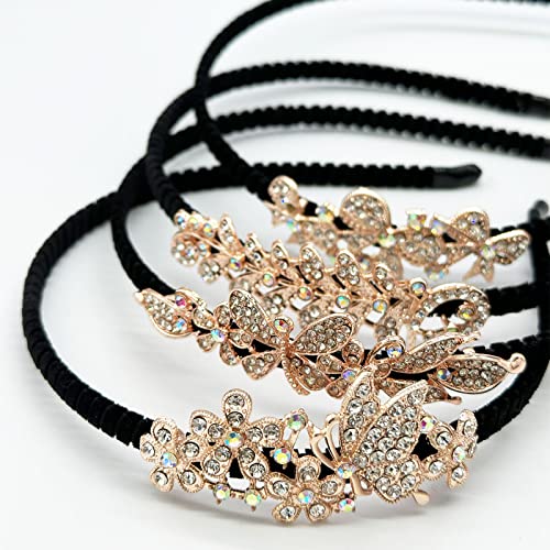 Geogeodiy 4 PCs Crystal Hair Band for Women Heads, Moda Fashion Hairband Flower Leaf Jewelry Rhinestone Head Hoop