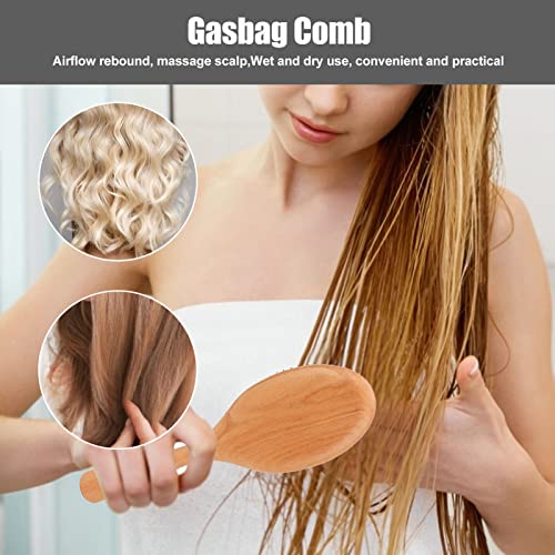 Detedente de cabeleireiro escova pente elástico de sacola de gasolina com alça de madeira Definir pente de massagem a ar de cabeçote