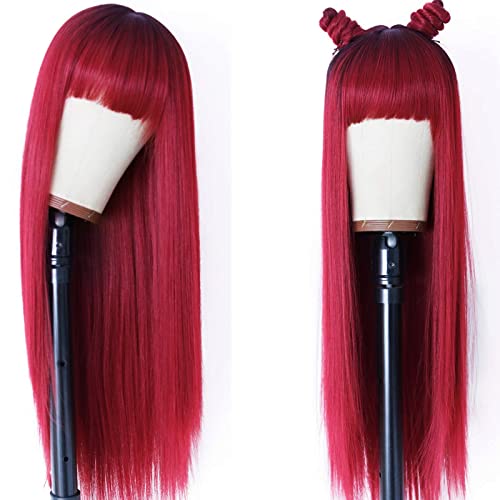 Evilnn Red Wig com perucas vermelhas retas para mulheres resistentes à fibra sintética resistente ao calor Ombre Red Long